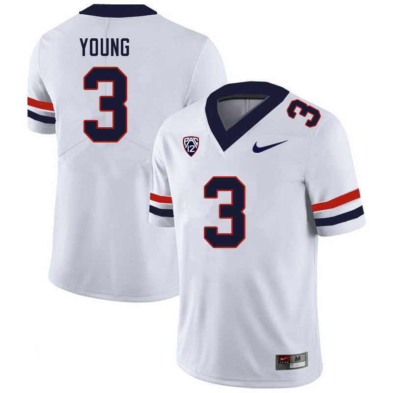 Men #3 Jaydin Young Arizona Wildcats College Football Jerseys Sale-White - Click Image to Close